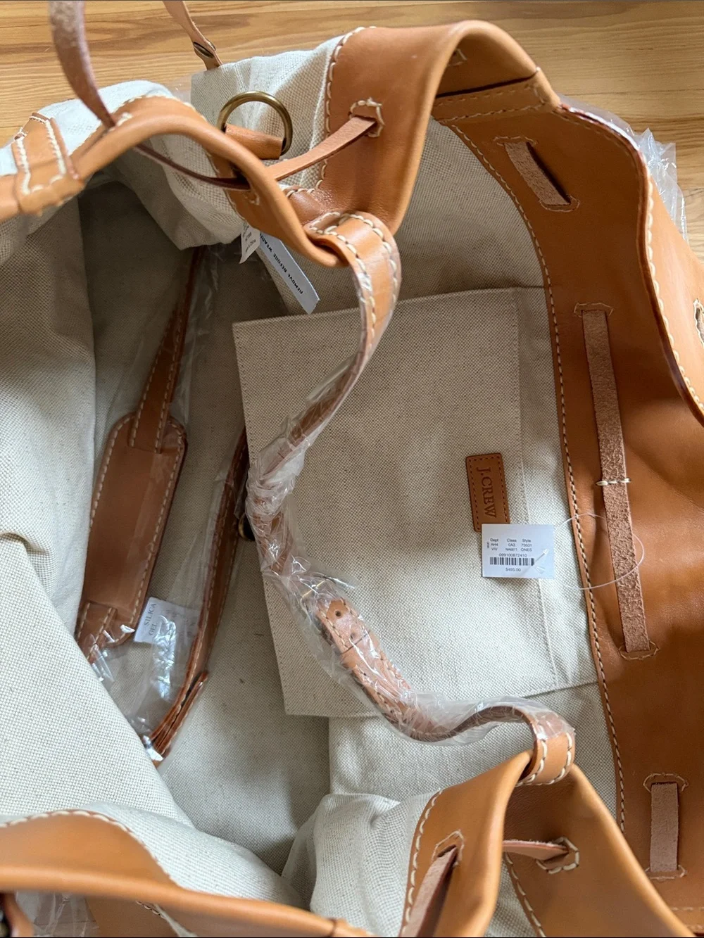 NWT J. Crew Tan Leather & Beige Canvas Weekender Bag